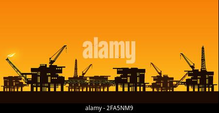 Oil derrick in sea for industrial design. Stock Vector