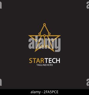 Gold Star Technology logo on black background Stock Vector