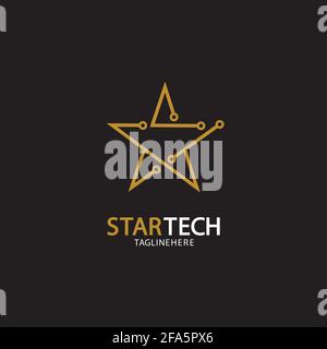 Gold Star Technology logo on black background Stock Vector