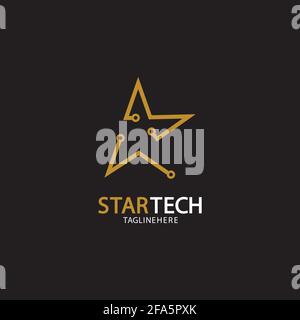 Gold Star Technology logo on black background Stock Vector