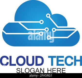 Cloud technology logo icon template.Cloud symbol with circuit pattern. IT and computers, internet and connectivity vector illustration. Stock Vector