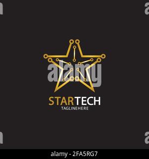 Gold Star Technology logo on black background Stock Vector