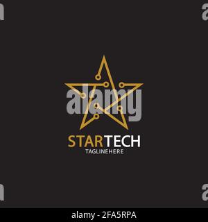 Gold Star Technology logo on black background Stock Vector