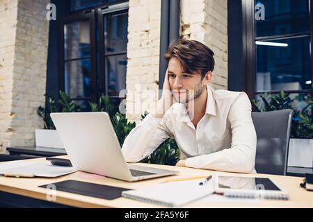 businessman working on laptop in office Stock Photo