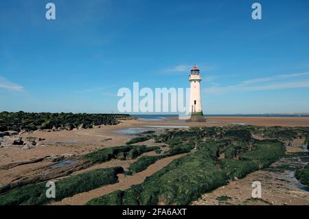 Perch Rock Lighthouse at New Brighton on the Wirral. Merseyside. Stock Photo