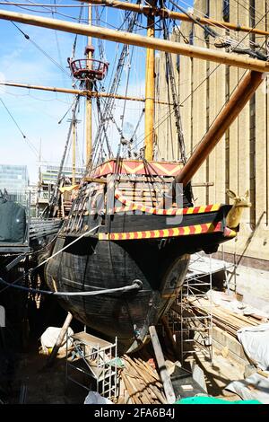 The Golden Hind, London, U.K. A replica of Captain Sir Francis Drake's ...