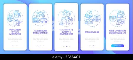 Sustainable tour tips onboarding mobile app page screen with concepts Stock Vector