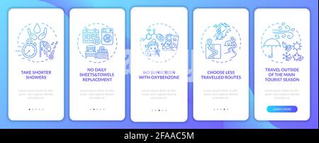 Sustainable tourism ideas onboarding mobile app page screen with concepts Stock Vector