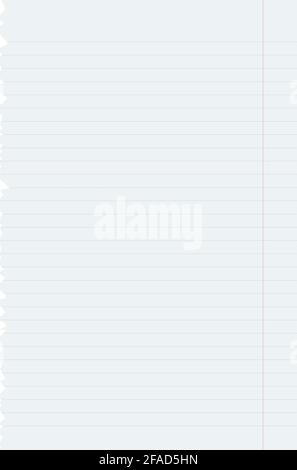 Realistic blank lined paper sheet with shadow with aspect ratio 2:3 format isolated. Lined page ripped from notebook. Design template or mockup. Stock Vector