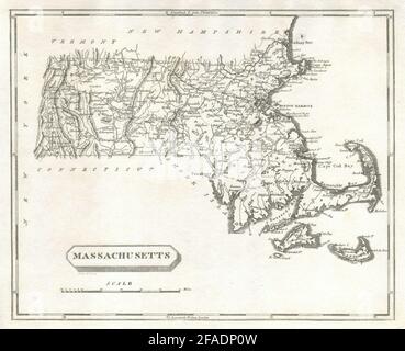 Massachusetts state map by Arrowsmith & Lewis 1812 old antique plan chart Stock Photo