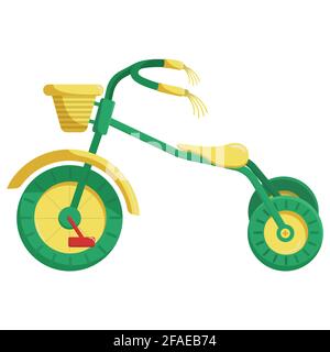 vector clip art children's tricycle. children's bike is green. A bright illustration for children's design. a toy for a boy. Stock Vector