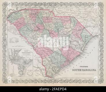 Colton's South Carolina. Decorative antique US state map 1869 old Stock Photo