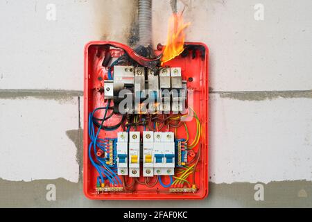 Burning switchboard from overload or short circuit on the