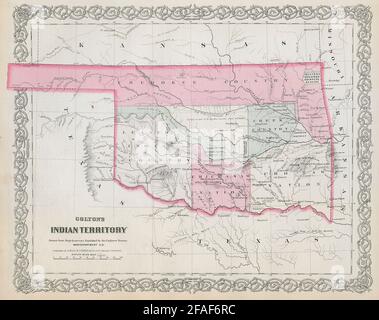 Colton's Indian Territory. Oklahoma. Cherokee Chickasaw Creek Nations 1869 map Stock Photo