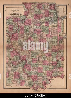 J. H. Colton's map of Illinois 1864 old antique vintage plan chart Stock Photo