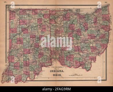 J. H. Colton's map of Indiana and Ohio 1864 old antique vintage plan chart Stock Photo