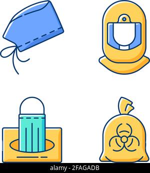 Personal protective equipment RGB color icons set Stock Vector