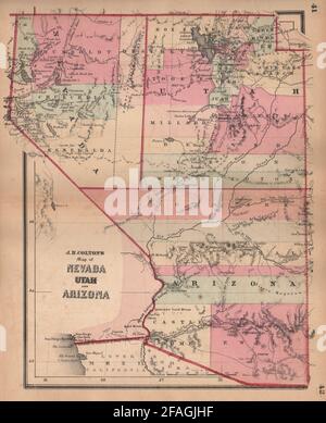 J. H. Colton's map of Nevada, Utah and Arizona 1864 old antique plan chart Stock Photo