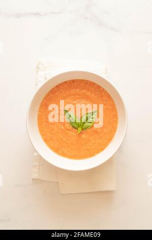Tomato gazpacho soup with fresh cucumbers Stock Photo