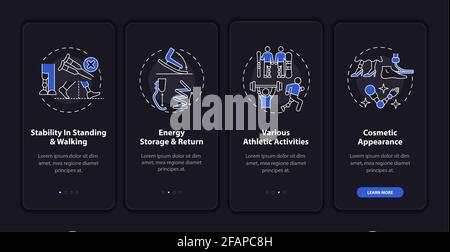 Leg prostheses tasks onboarding mobile app page screen with concepts Stock Vector