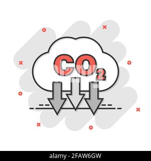 Co2 icon in comic style. Emission cartoon vector illustration on white isolated background. Gas reduction splash effect business concept. Stock Vector