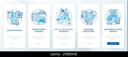 Prosperity advisory duties onboarding mobile app page screen with concepts Stock Vector