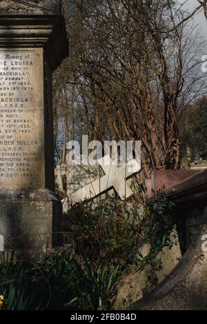 London, UK- March 2021:  gravestones in Highgate Cemetery East Stock Photo