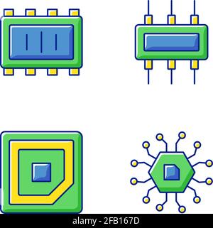 Microcircuits RGB color icons set Stock Vector