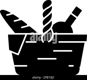 Picnic basket black glyph icon Stock Vector