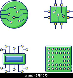 Microcircuits RGB color icons set Stock Vector