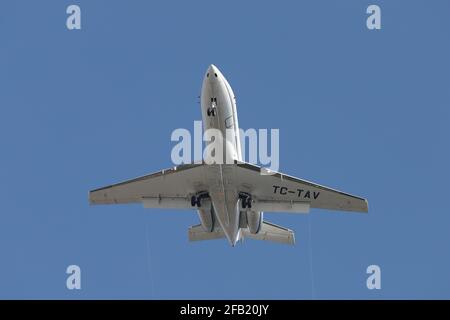 ISTANBUL, TURKEY - FEBRUARY 06, 2021: TAV Airport Raytheon Hawker 800XP (CN 258736) landing to Istanbul Ataturk Airport. Stock Photo