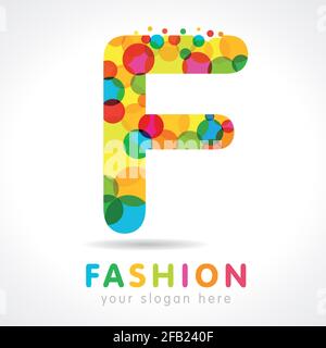 Letter F colored logotype. Isolated colour emblem. Stained glass colored modern template. Clouds and bubbles with multicolored bunch. Soft shape brand Stock Vector