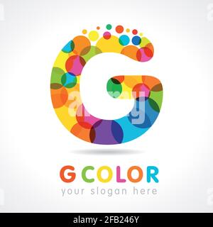 Letter G colored logotype. Isolated colour emblem. Stained glass colored modern template. Clouds and bubbles with multicolored bunch. Soft shape brand Stock Vector