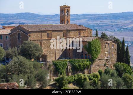 Medieval Catholic church in the town of Montalcino. Italy Stock Photo