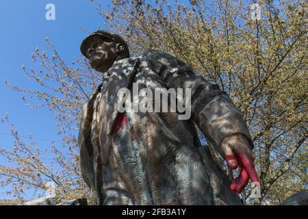 Statue of Vladimir Lenin in Seattle on the 151st anniversary of his birth on Thursday, April 22, 2021. On display in the Fremont neighborhood since 19 Stock Photo