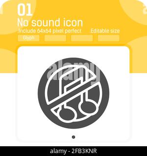 No sound icon with glyph style isolated on white background. Vector illustration flat style element thin sign symbol icon for ui, ux, web design, logo Stock Vector