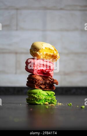 Colored macarons in the kitchen Stock Photo