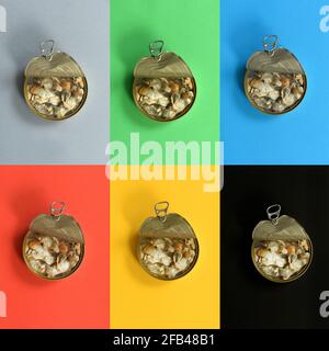 set of cans of razor shells on white background Stock Photo
