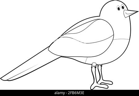 Easy Coloring drawings of animals for little kids: Magpie Stock Vector