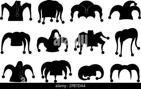 Collection of different harlequin hats isolated on white Stock Vector