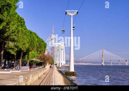 Vasco da Gama Tower at the Parque das Nacoes, a project by Leonor Janeiro and Nick Jacobs, now the Myriad Sana Hotel near the Tagus river. Lisbon. Por Stock Photo