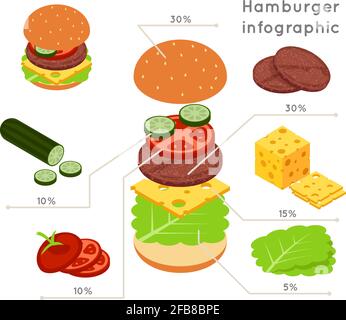 hamburger ingredients flat isometric style vector infographics Stock Vector