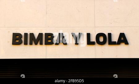 Bimba y Lola shop sign in the city centre of Santander Cantabria