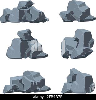 Cartoon stones set. stone rock, boulder stone, nature stone element illustration Stock Vector