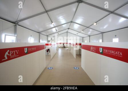 Rome, Italy. 23rd Apr, 2021. Rome, Presentation of the new vaccination center against Covid 19, at the Vela di Calatrava in Tor Vergata. Pictured: Credit: Independent Photo Agency/Alamy Live News Stock Photo