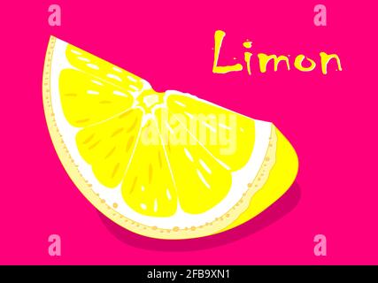 lemon text. Close-up of a lemon. Bright, red background. Vector Stock Vector