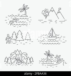 Outdoor journey line icons signs set. Design collection of Hike, Trek ...