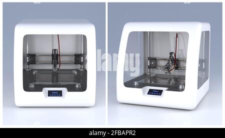 3D printer model prototype, modern printing technology illustration Stock Photo
