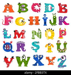 Funny vector monster alphabet for kids. Monster letter character and illustration abc monster Stock Vector