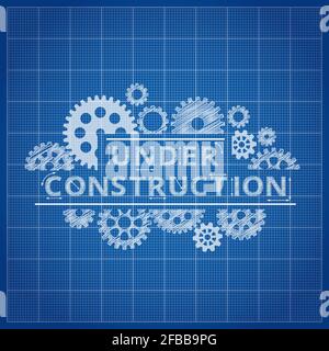 Blueprint website backdrop. Under construction blue print background for web page illustration Stock Vector